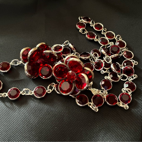 Rafaelian Open Bezel Set Crystal Red Chiclet Necklace and Earrings Set NOS - Picture 7 of 16